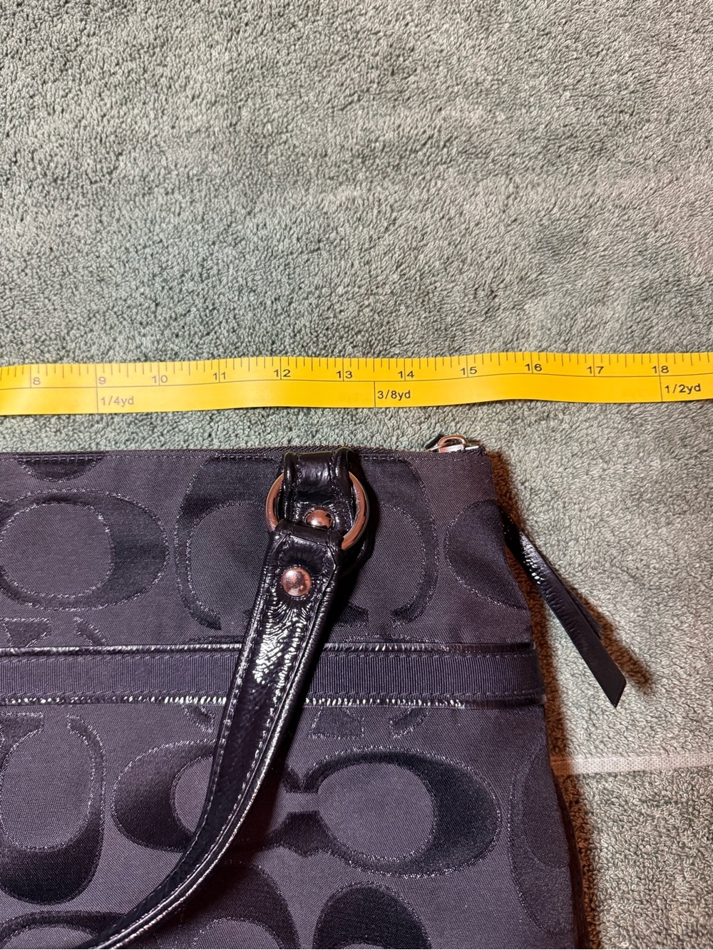 Coach Black Poppy Canvas Sateen Signature Tote Bag - Picture 9 of 10